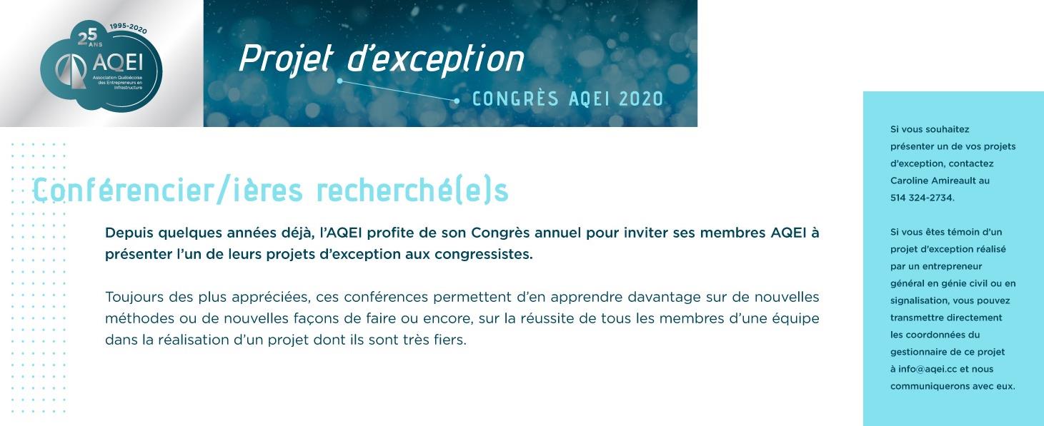 Congrès AQEI 2020 - Projet d'exception